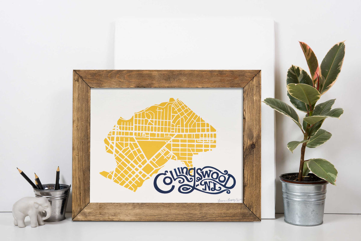 Collingswood, NJ Map Screen print 11 x 14 inch Art Print PhilaCarta
