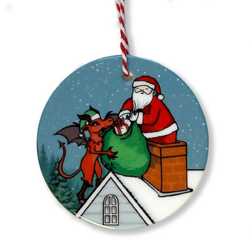 Jersey Devil and Santa Christmas Ornament - NJ Pine Barrens Ornament