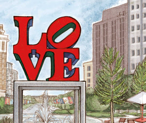 Love Park Philadelphia Art Print - Hand drawn wall Art - 11 x 14 inches