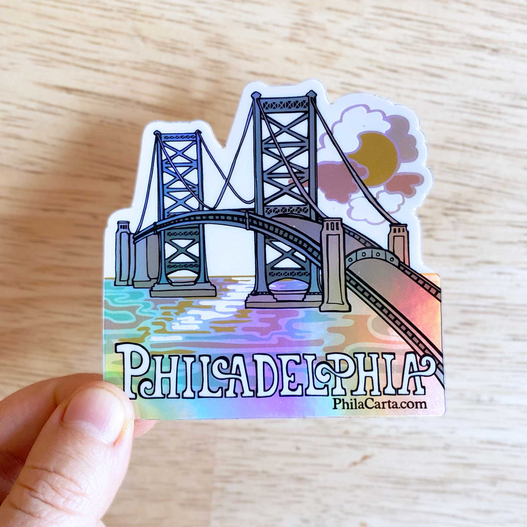 Ben Franklin Bridge Philadelphia Sticker - Holographic Vinyl - 3 x 3 inches