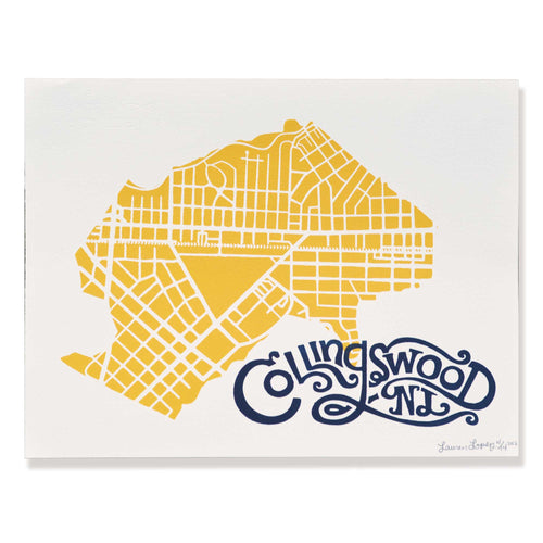 Collingswood, NJ Map Screen print - 11 x 14 inch Art Print