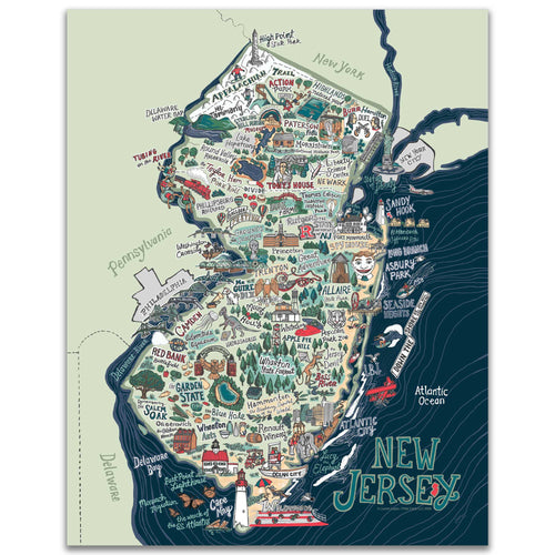 New Jersey Illustrated Map - 11 x 14 inch NJ Art Print