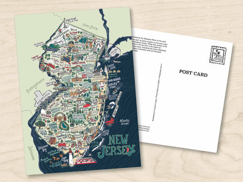 New Jersey Illustrated Map Postcard - 5 x 7 inch NJ map art print