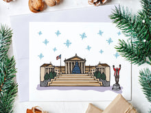 Philadelphia Holiday Card - Art Museum steps, Christmas Tree and Rocky - Hand drawn illustration professionally printed on 110 lb paper with shimmer pearl envelope