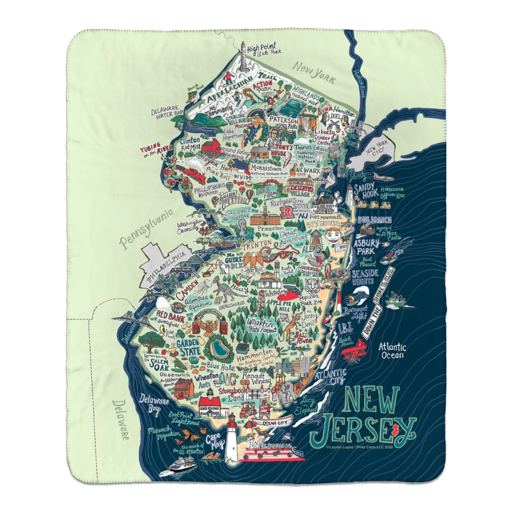 New Jersey Map Blanket - Fleece Sherpa - 50 x 60 inches